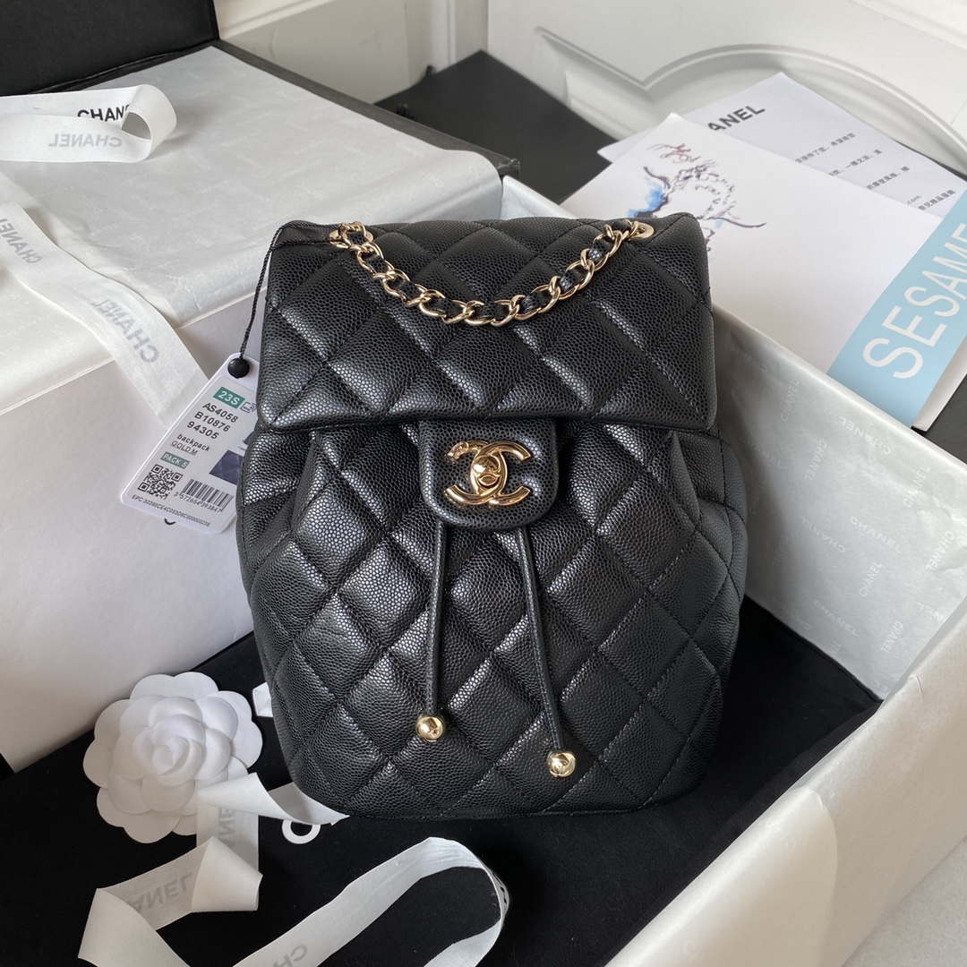 Chanel AS4058 Backpack Grained Shiny Calfskin & Gold-Tone Metal Black - Default Title - View 1