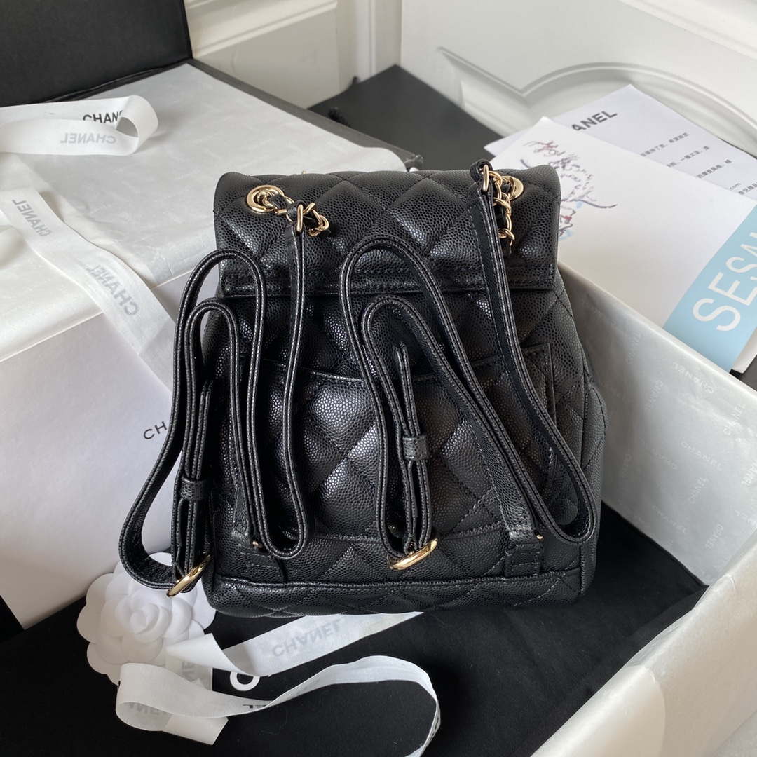 Chanel AS4058 Backpack Grained Shiny Calfskin & Gold-Tone Metal Black - Default Title - View 2