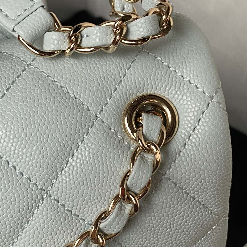 Chanel AS4058 Backpack Grained Shiny Calfskin & Gold-Tone Metal Light Blue