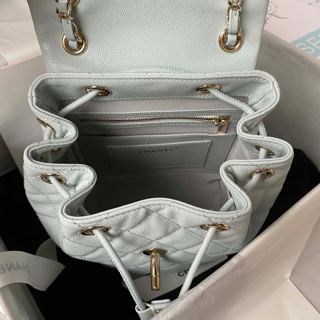 Chanel AS4058 Backpack Grained Shiny Calfskin & Gold-Tone Metal Light Blue