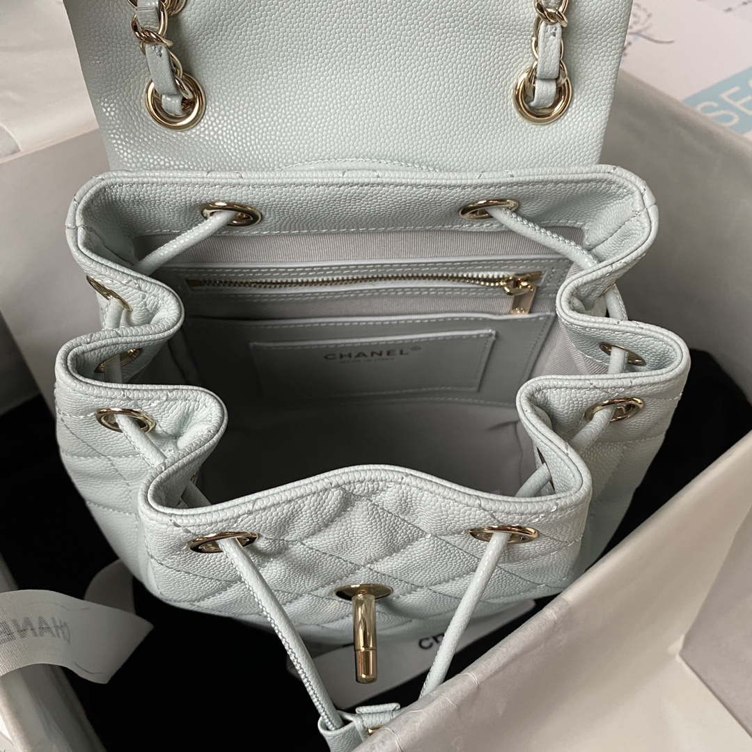 Chanel AS4058 Backpack Grained Shiny Calfskin & Gold-Tone Metal Light Blue
