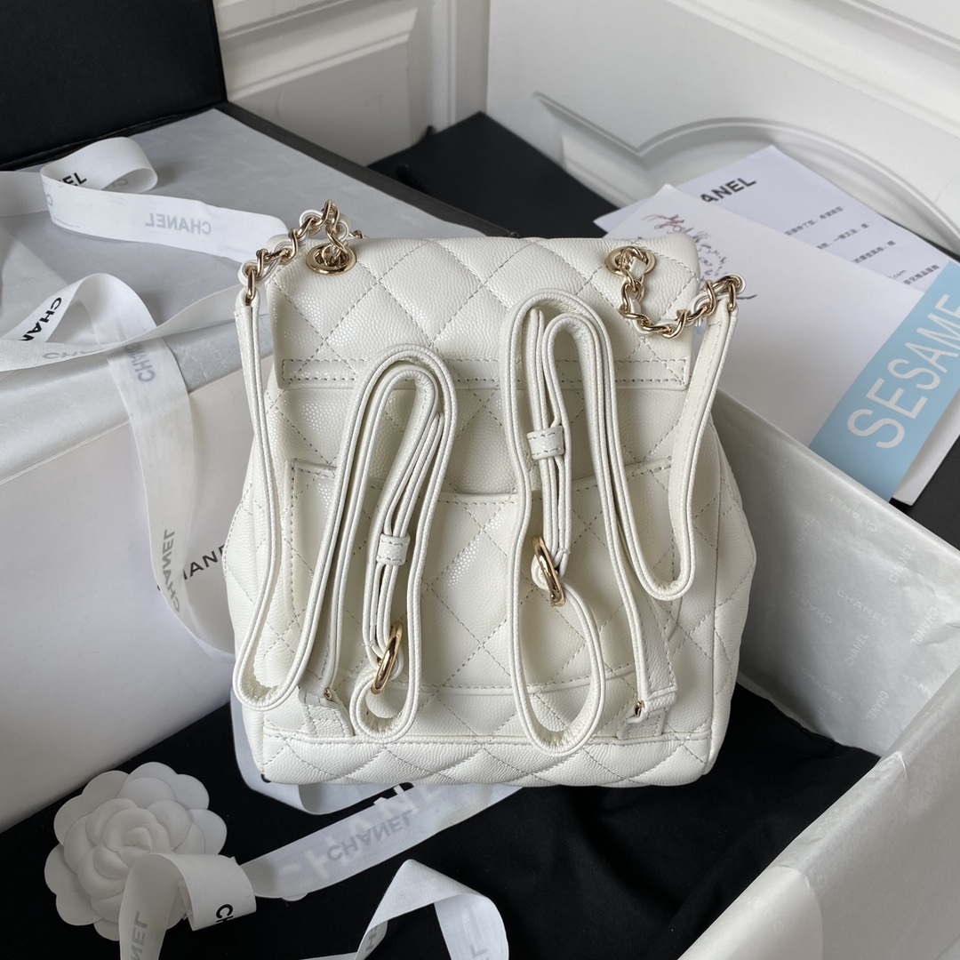 Chanel AS4058 Backpack Grained Shiny Calfskin & Gold-Tone Metal White