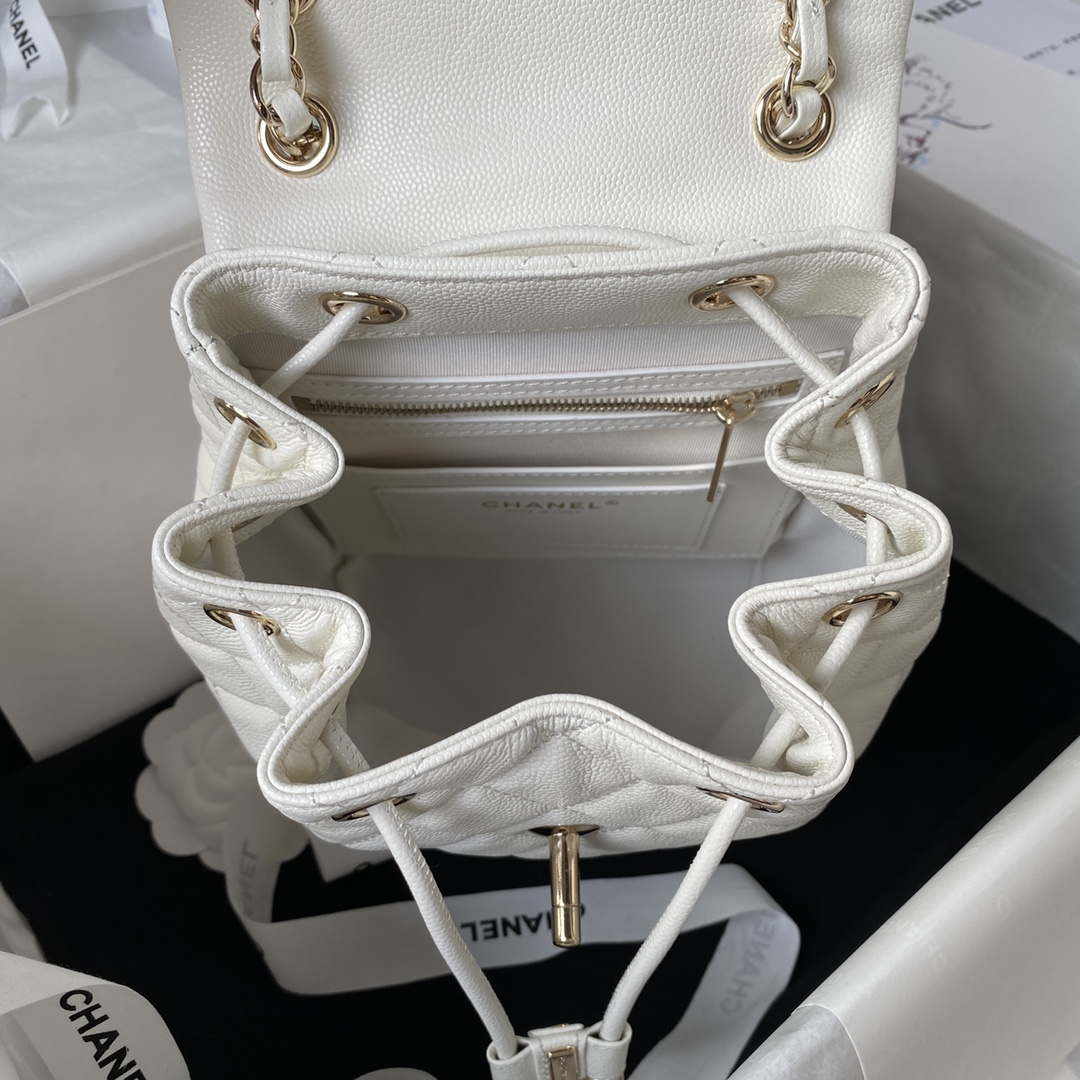Chanel AS4058 Backpack Grained Shiny Calfskin & Gold-Tone Metal White