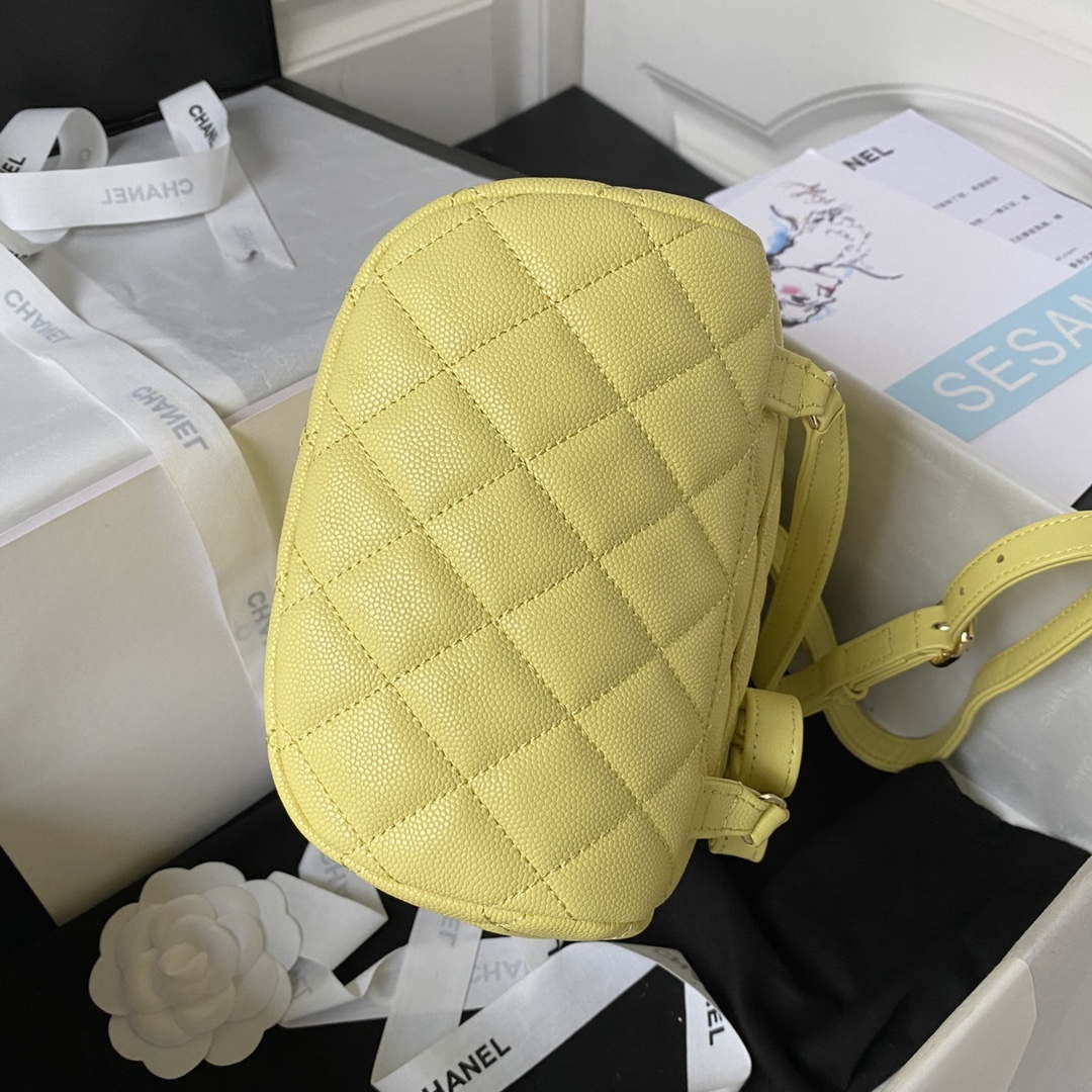 Chanel AS4058 Backpack Grained Shiny Calfskin & Gold-Tone Metal Yellow - Default Title - View 4