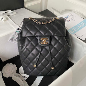 Chanel AS4059 Large Backpack Grained Shiny Calfskin & Gold-Tone Metal Black - Default Title - View 1