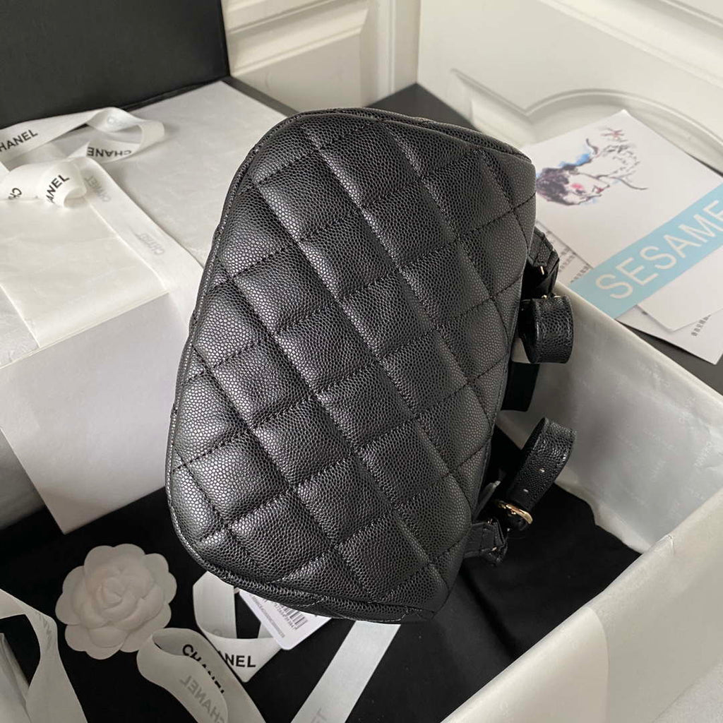 Chanel AS4059 Large Backpack Grained Shiny Calfskin & Gold-Tone Metal Black