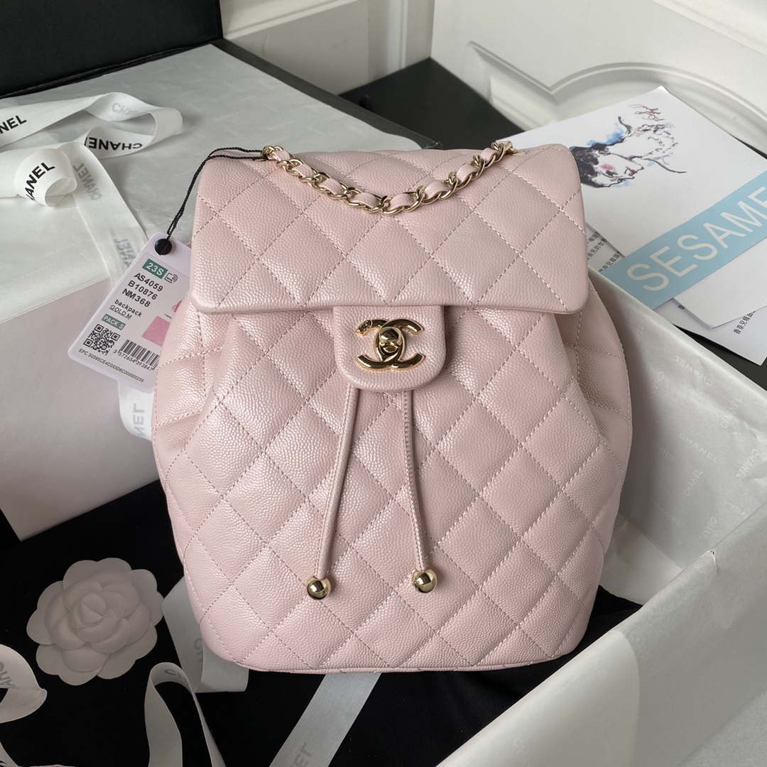 Chanel AS4059 Large Backpack Grained Shiny Calfskin & Gold-Tone Metal Pink - Default Title - View 1