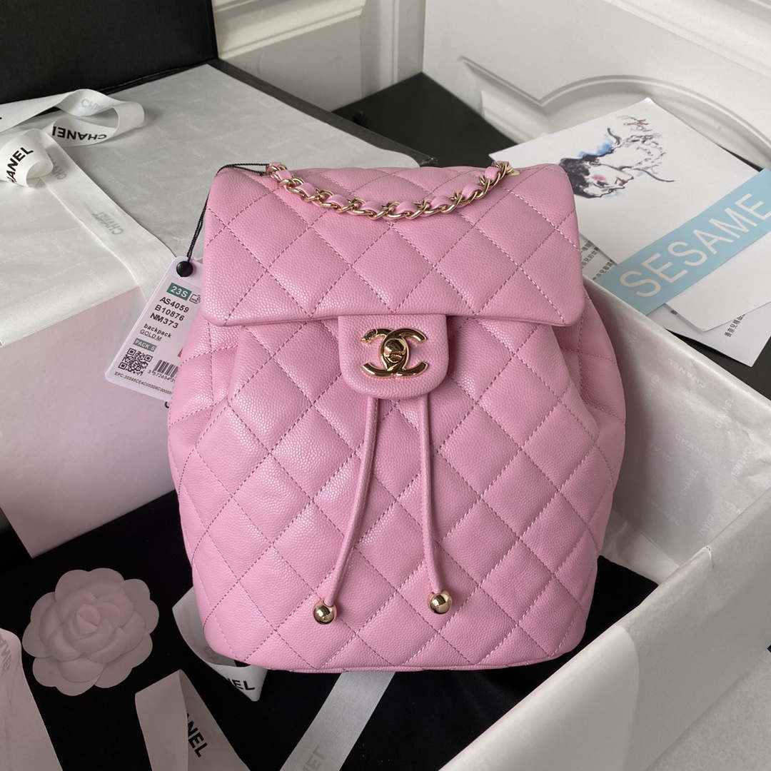 Chanel AS4059 Large Backpack Grained Shiny Calfskin & Gold-Tone Metal Rose Red - Default Title - View 1