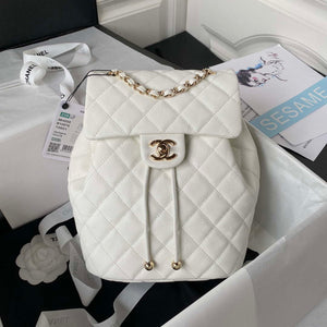 Chanel AS4059 Large Backpack Grained Shiny Calfskin & Gold-Tone Metal White - Default Title - View 1