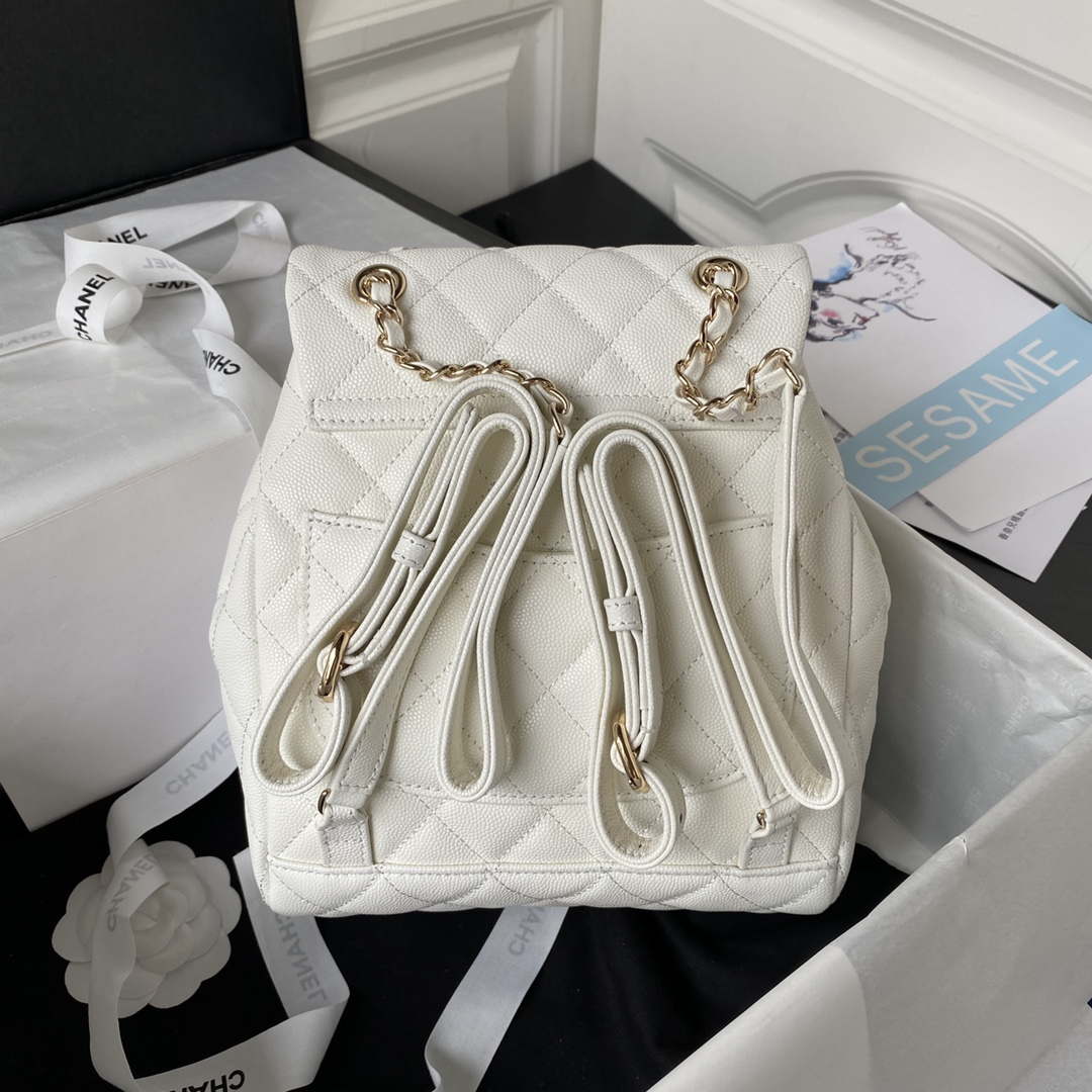 Chanel AS4059 Large Backpack Grained Shiny Calfskin & Gold-Tone Metal White - Default Title - View 2