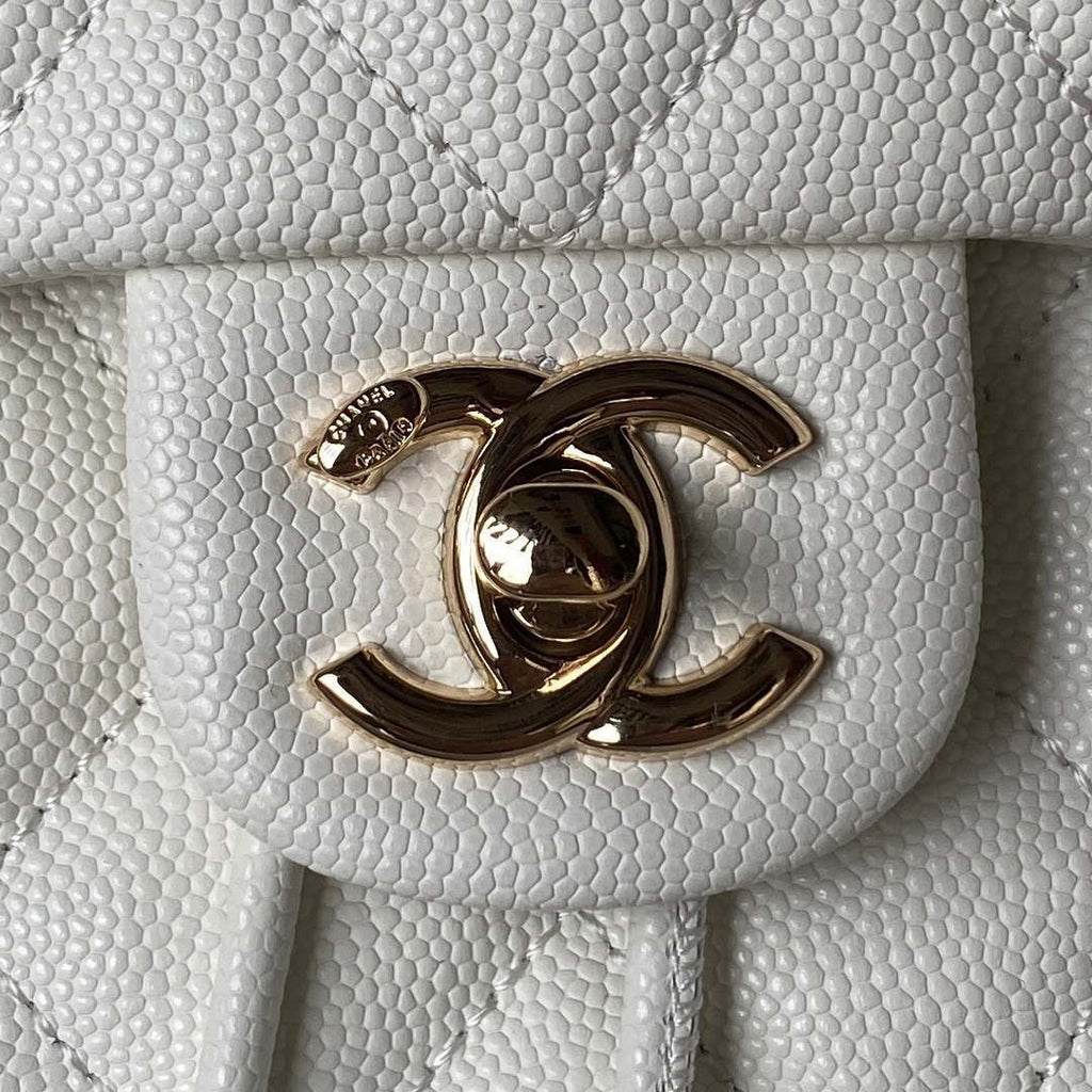 Chanel AS4059 Large Backpack Grained Shiny Calfskin & Gold-Tone Metal White