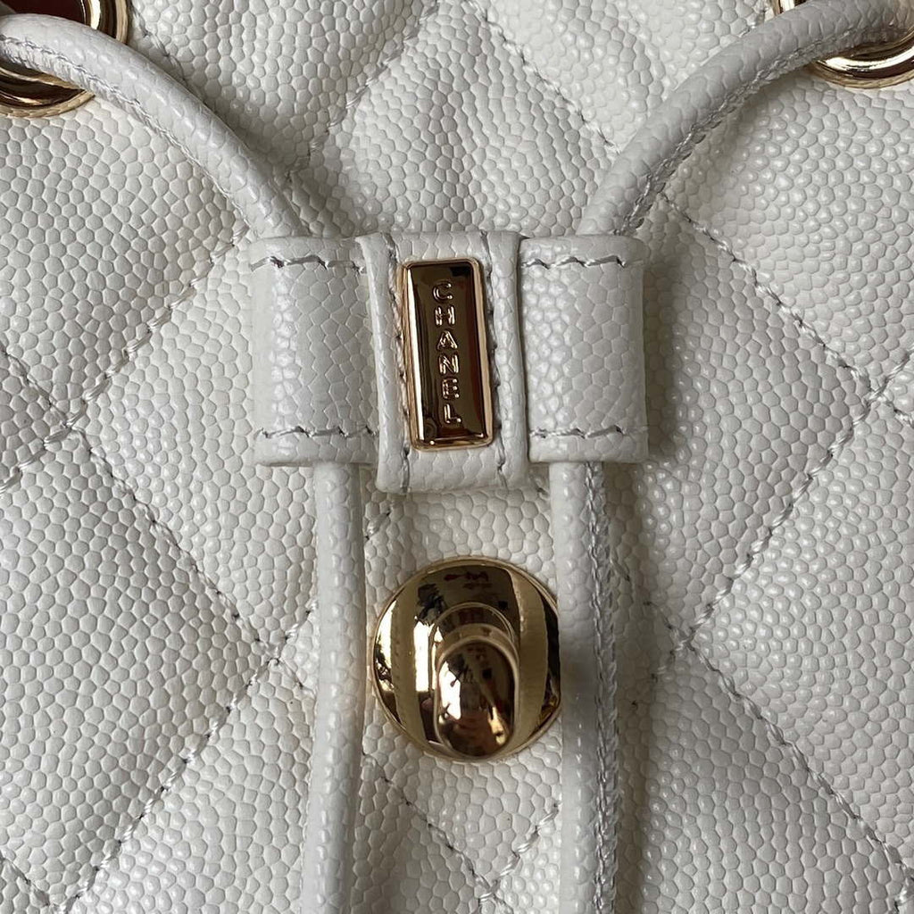 Chanel AS4059 Large Backpack Grained Shiny Calfskin & Gold-Tone Metal White