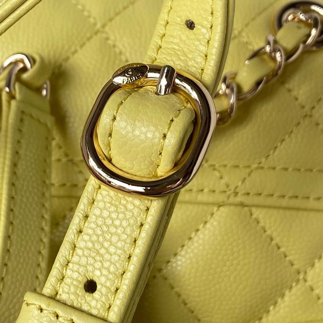 Chanel AS4059 Large Backpack Grained Shiny Calfskin & Gold-Tone Metal Yellow - Default Title - View 3