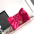 Chanel AS4098 23A Clutch satin bow evening bag Rose Red - Default Title - View 1