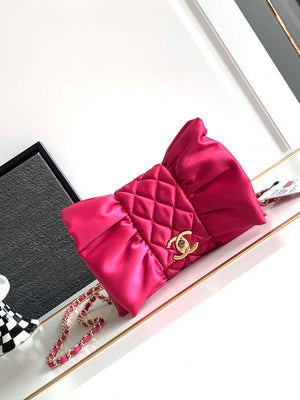 Chanel AS4098 23A Clutch satin bow evening bag Rose Red - Default Title - View 1