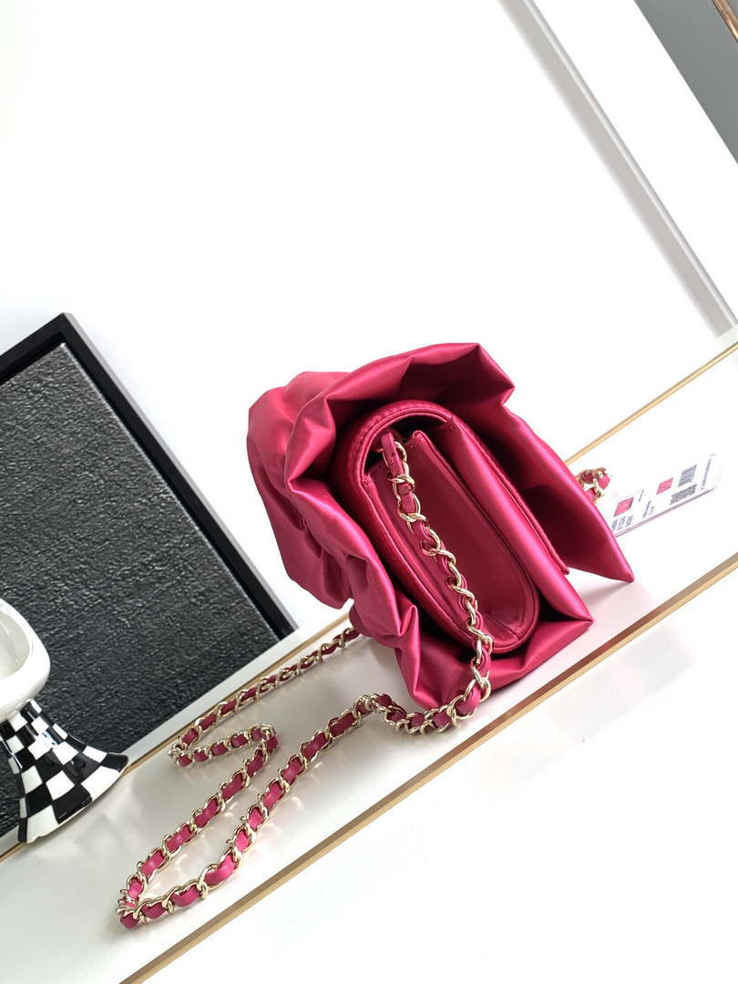 Chanel AS4098 23A Clutch satin bow evening bag Rose Red - Default Title - View 2