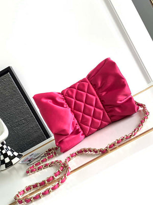 Chanel AS4098 23A Clutch satin bow evening bag Rose Red - Default Title - View 3