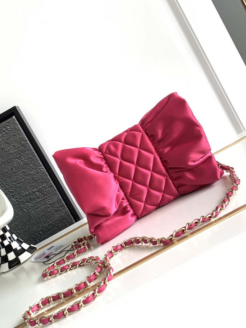 Chanel AS4098 23A Clutch satin bow evening bag Rose Red - Default Title - View 3
