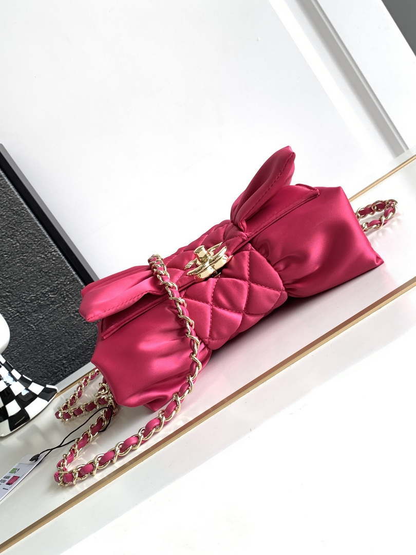 Chanel AS4098 23A Clutch satin bow evening bag Rose Red - Default Title - View 4