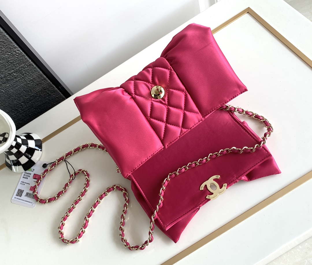 Chanel AS4098 23A Clutch satin bow evening bag Rose Red - Default Title - View 6