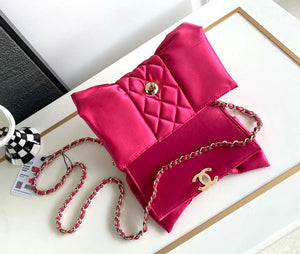 Chanel AS4098 23A Clutch satin bow evening bag Rose Red - Default Title - View 6