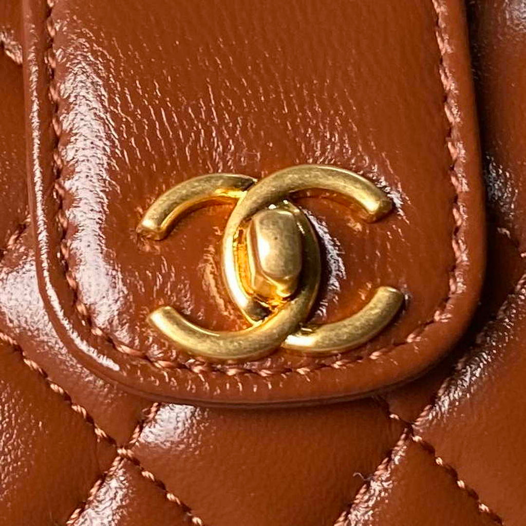 Chanel AS4109 Mini Flap bag With top handle Shiny Lambskin & Gold-Tone Metal Brown