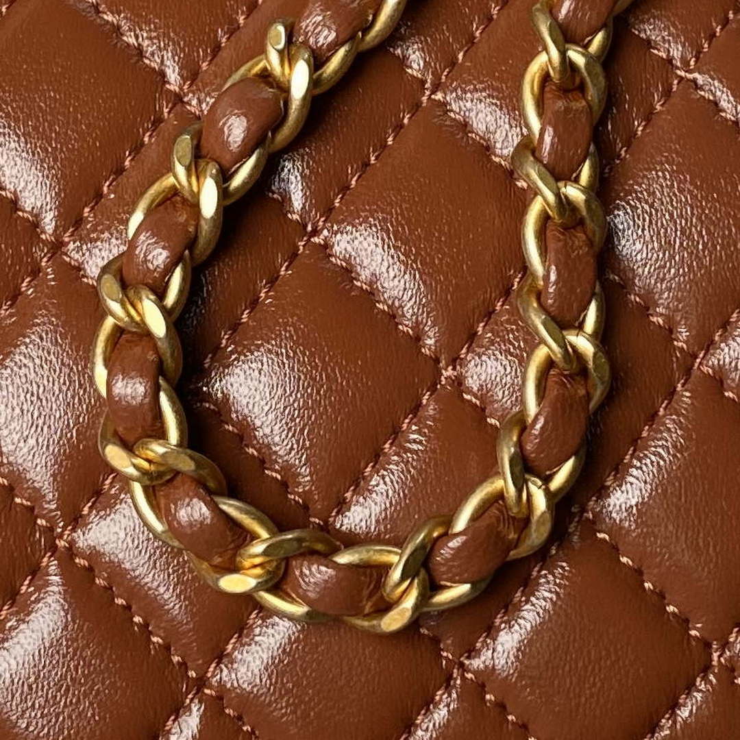 Chanel AS4109 Mini Flap bag With top handle Shiny Lambskin & Gold-Tone Metal Brown