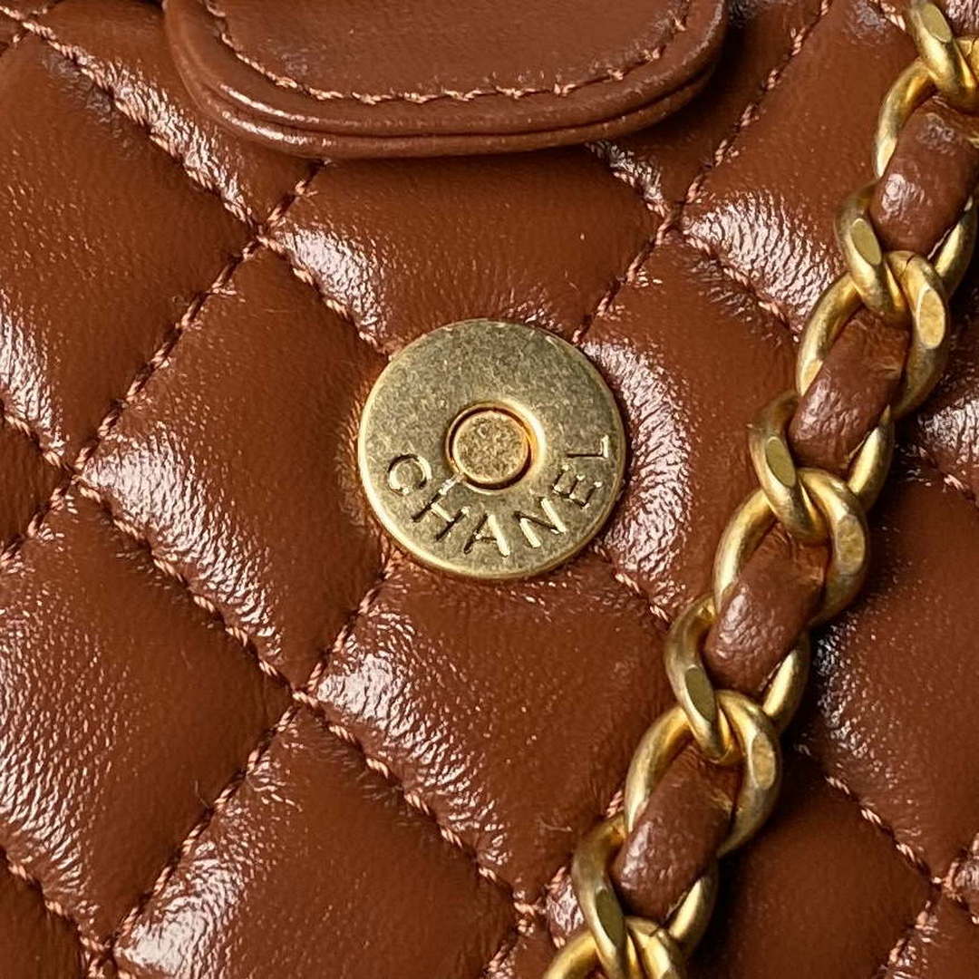 Chanel AS4109 Mini Flap bag With top handle Shiny Lambskin & Gold-Tone Metal Brown - Default Title - View 6