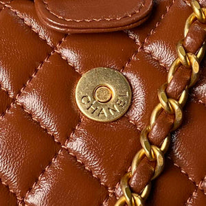 Chanel AS4109 Mini Flap bag With top handle Shiny Lambskin & Gold-Tone Metal Brown - Default Title - View 6