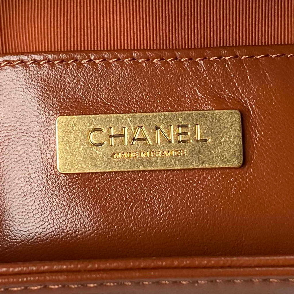 Chanel AS4109 Mini Flap bag With top handle Shiny Lambskin & Gold-Tone Metal Brown