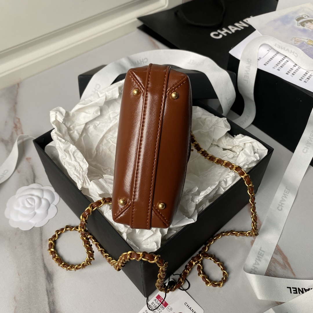 Chanel AS4109 Mini Flap bag With top handle Shiny Lambskin & Gold-Tone Metal Brown