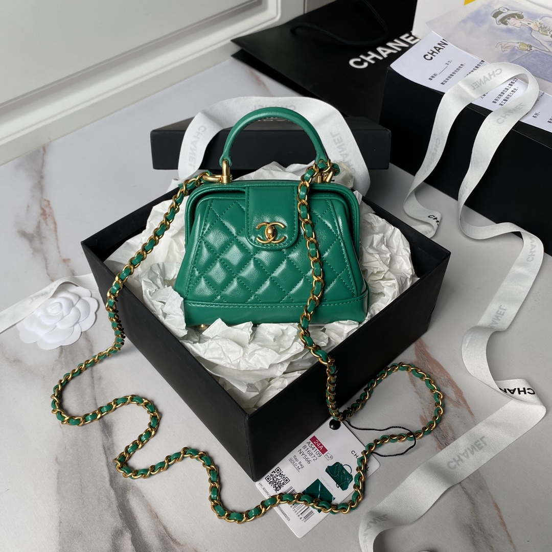 Chanel AS4109 Mini Flap bag With top handle Shiny Lambskin & Gold-Tone Metal Green
