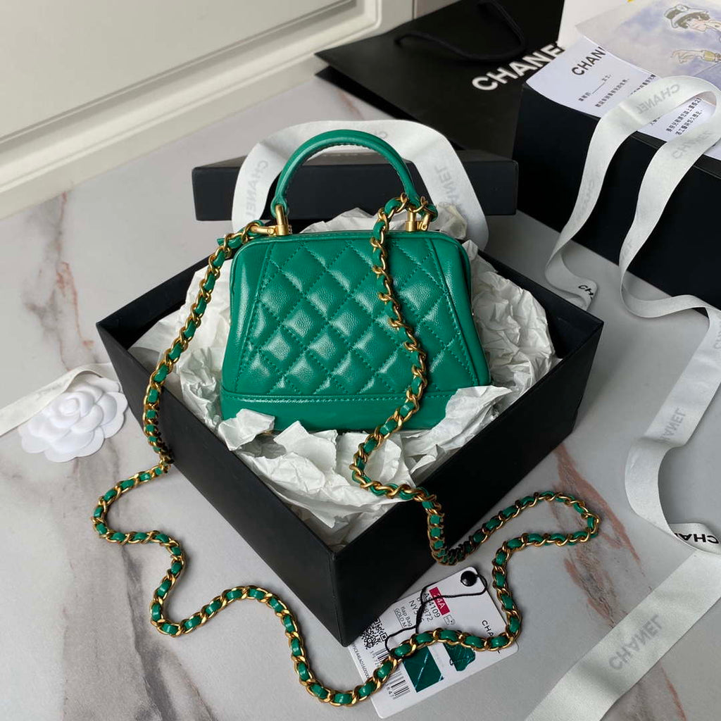 Chanel AS4109 Mini Flap bag With top handle Shiny Lambskin & Gold-Tone Metal Green