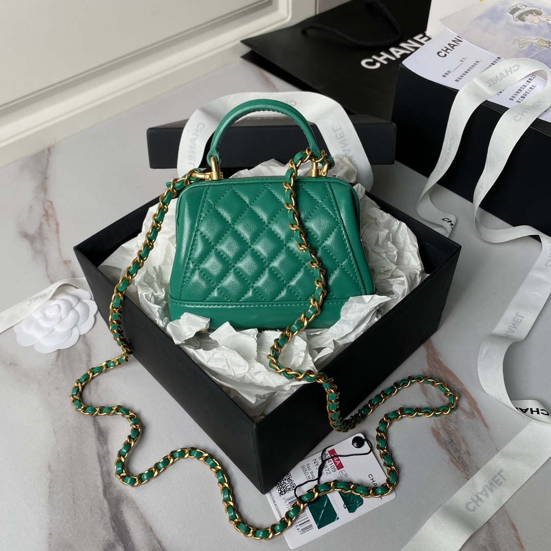 Chanel AS4109 Mini Flap bag With top handle Shiny Lambskin & Gold-Tone Metal Green