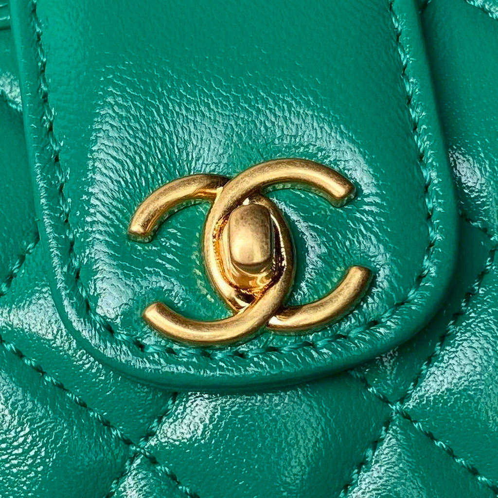 Chanel AS4109 Mini Flap bag With top handle Shiny Lambskin & Gold-Tone Metal Green