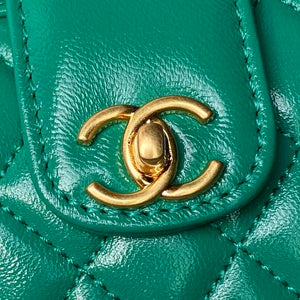 Chanel AS4109 Mini Flap bag With top handle Shiny Lambskin & Gold-Tone Metal Green - Default Title - View 3