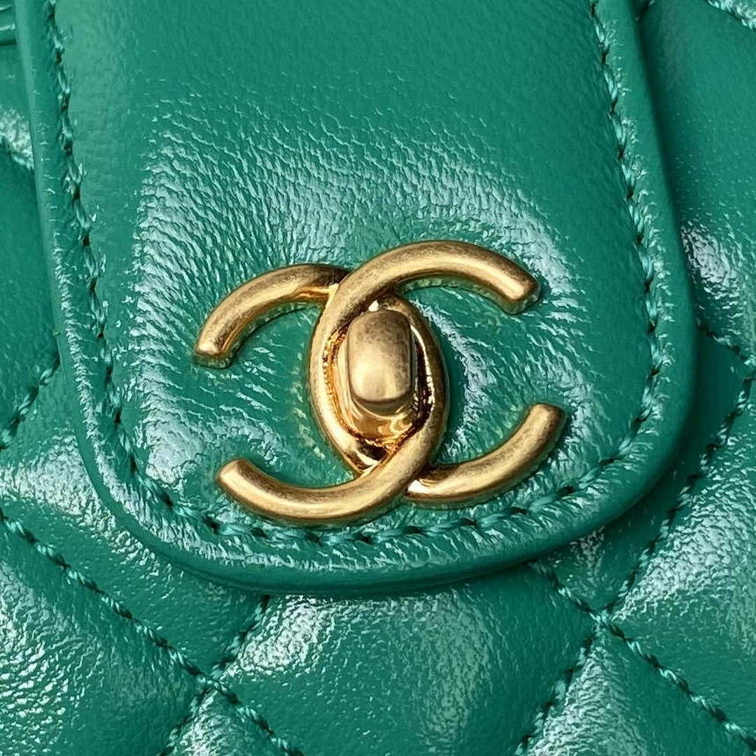 Chanel AS4109 Mini Flap bag With top handle Shiny Lambskin & Gold-Tone Metal Green