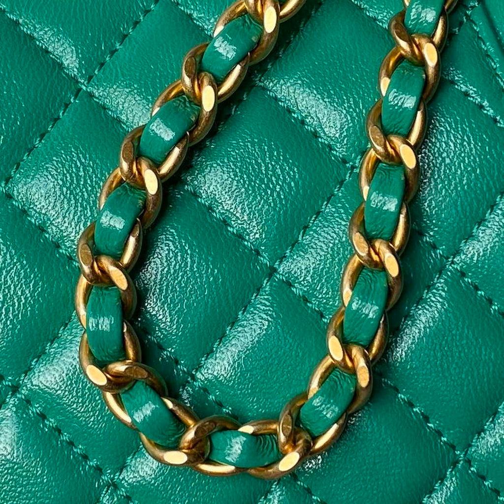 Chanel AS4109 Mini Flap bag With top handle Shiny Lambskin & Gold-Tone Metal Green