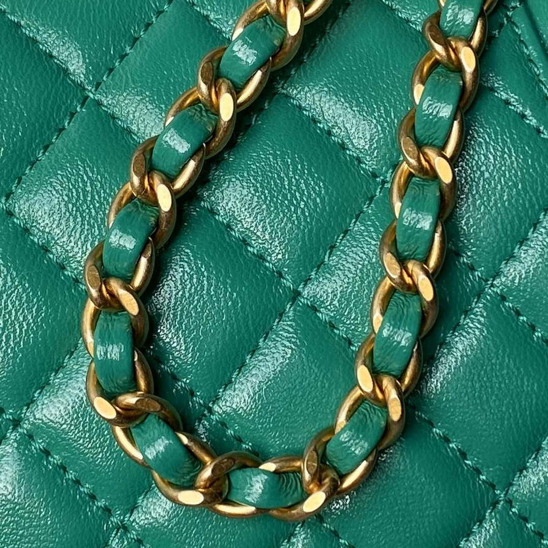 Chanel AS4109 Mini Flap bag With top handle Shiny Lambskin & Gold-Tone Metal Green - Default Title - View 4