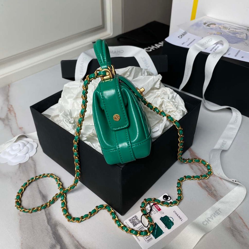 Chanel AS4109 Mini Flap bag With top handle Shiny Lambskin & Gold-Tone Metal Green