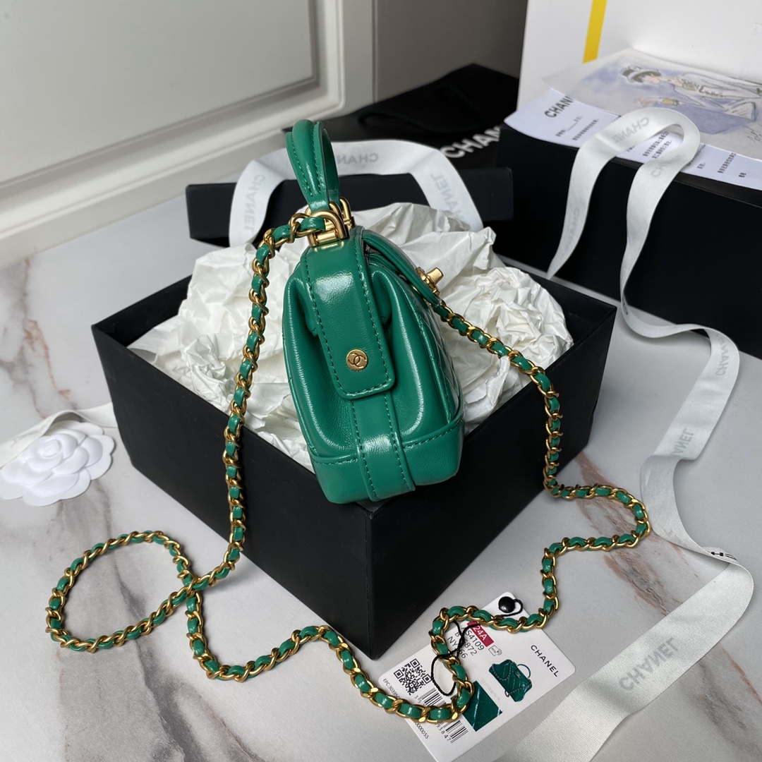 Chanel AS4109 Mini Flap bag With top handle Shiny Lambskin & Gold-Tone Metal Green - Default Title - View 5