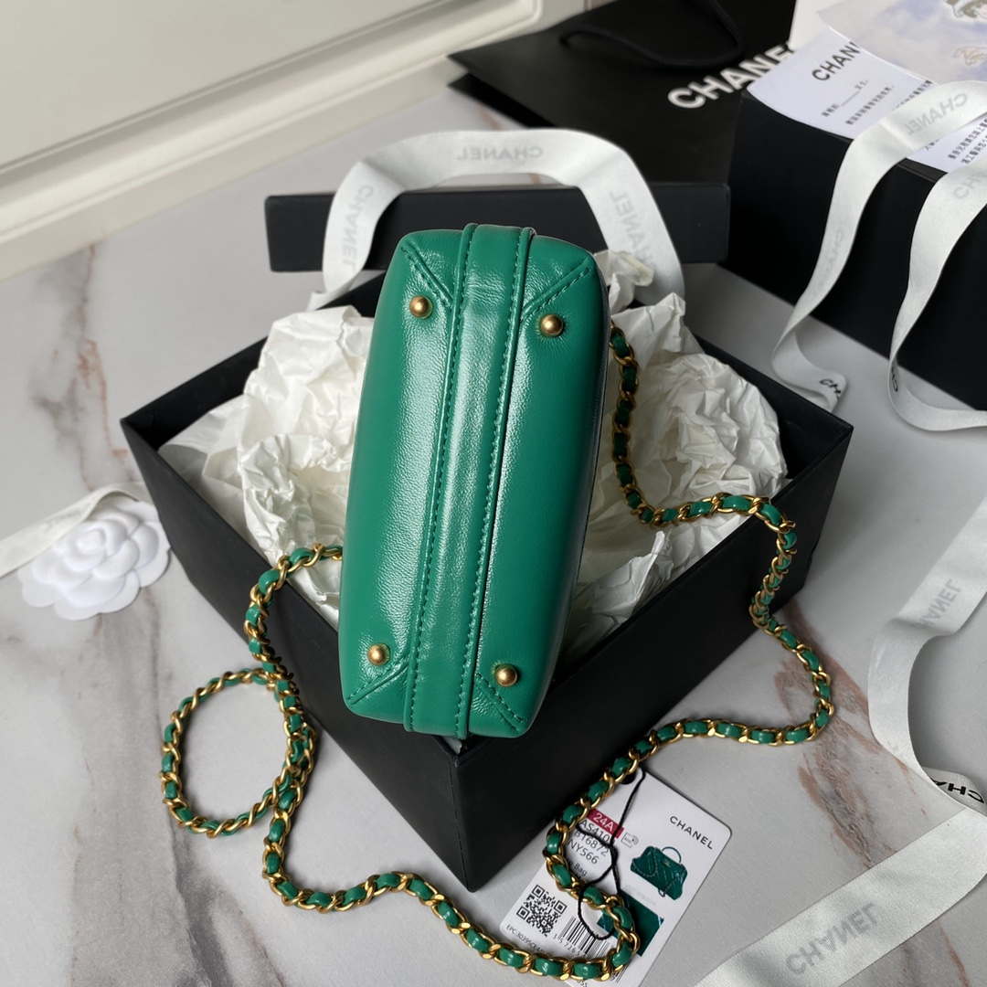 Chanel AS4109 Mini Flap bag With top handle Shiny Lambskin & Gold-Tone Metal Green - Default Title - View 6