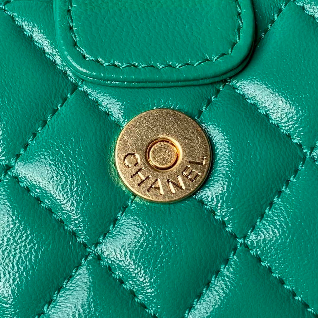 Chanel AS4109 Mini Flap bag With top handle Shiny Lambskin & Gold-Tone Metal Green