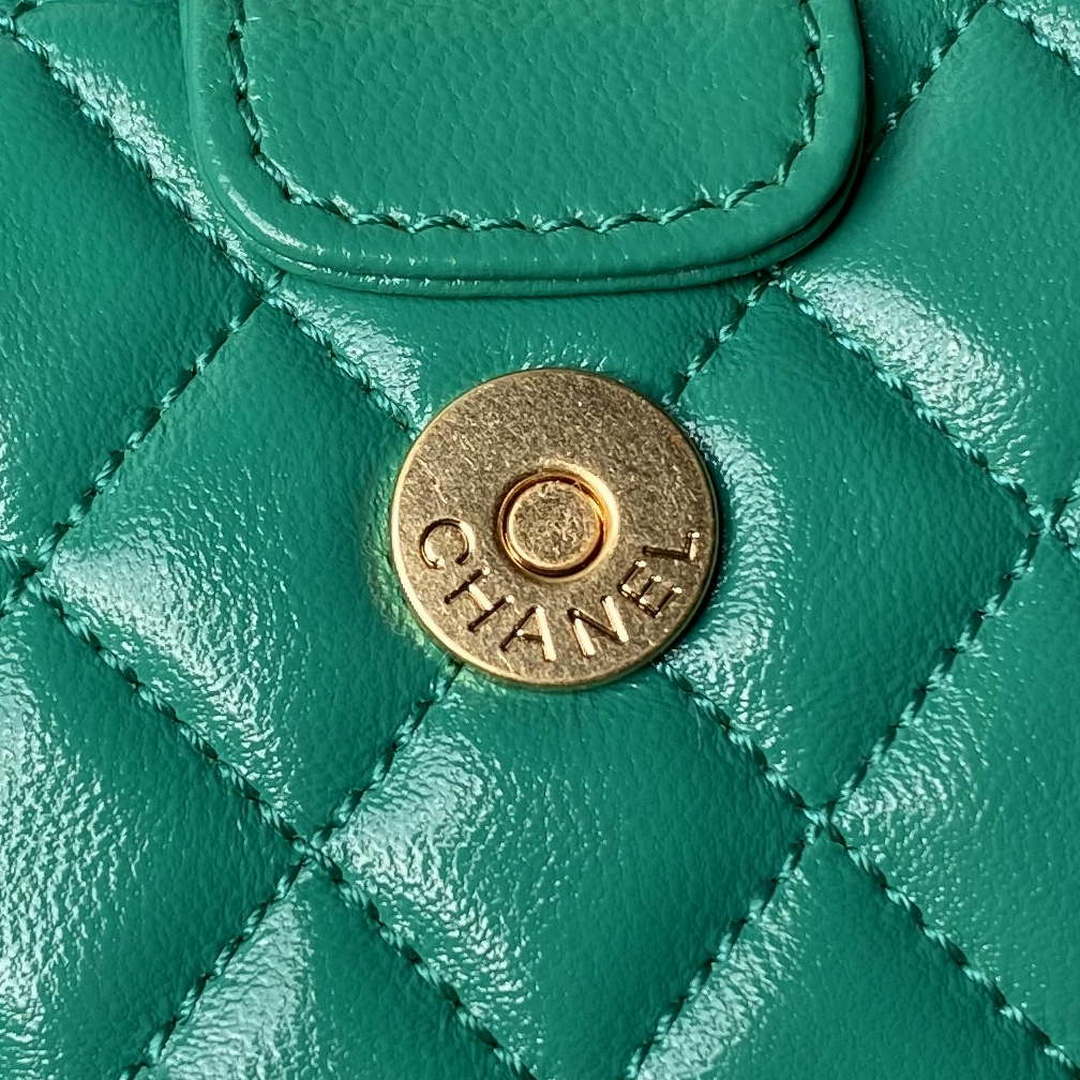 Chanel AS4109 Mini Flap bag With top handle Shiny Lambskin & Gold-Tone Metal Green - Default Title - View 7