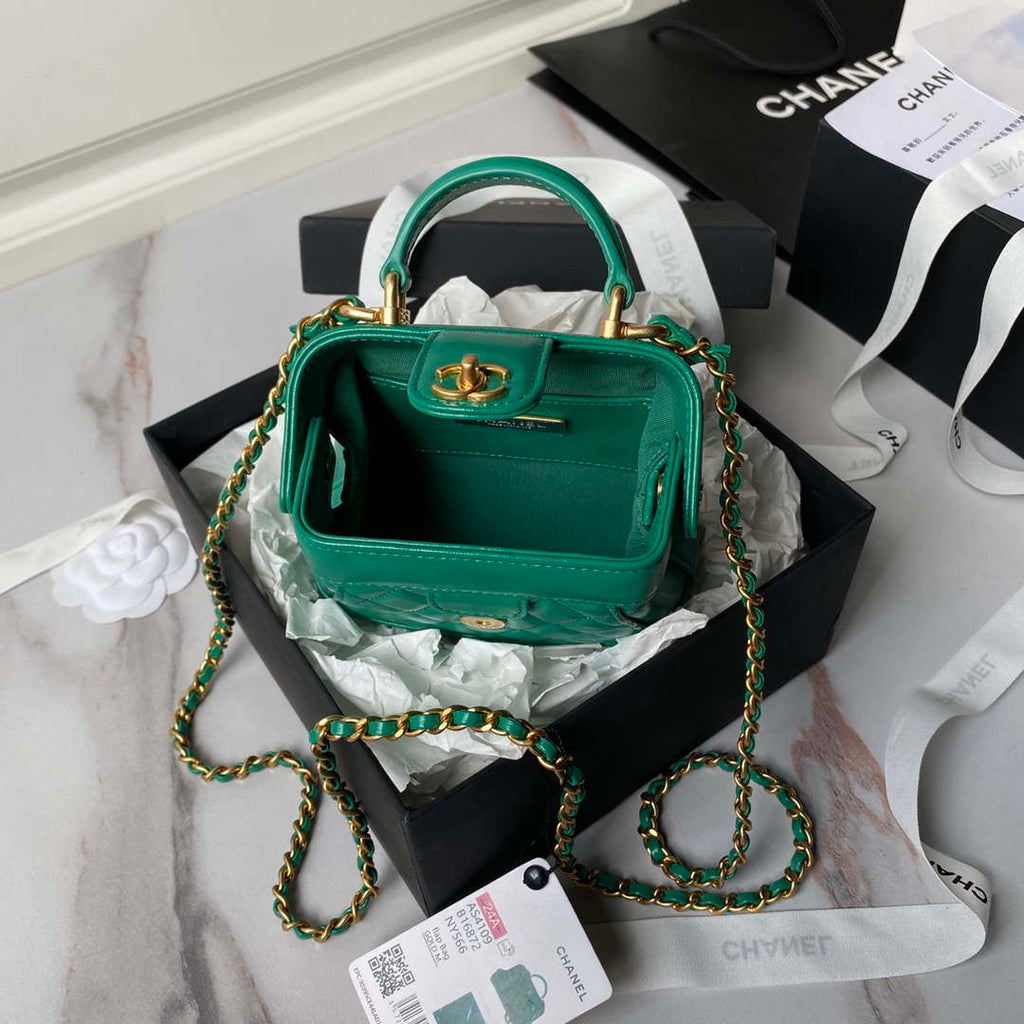 Chanel AS4109 Mini Flap bag With top handle Shiny Lambskin & Gold-Tone Metal Green