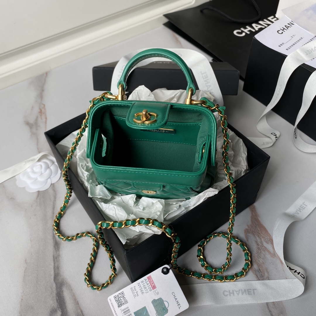 Chanel AS4109 Mini Flap bag With top handle Shiny Lambskin & Gold-Tone Metal Green - Default Title - View 8
