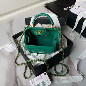 Chanel AS4109 Mini Flap bag With top handle Shiny Lambskin & Gold-Tone Metal Green - Default Title - View 8