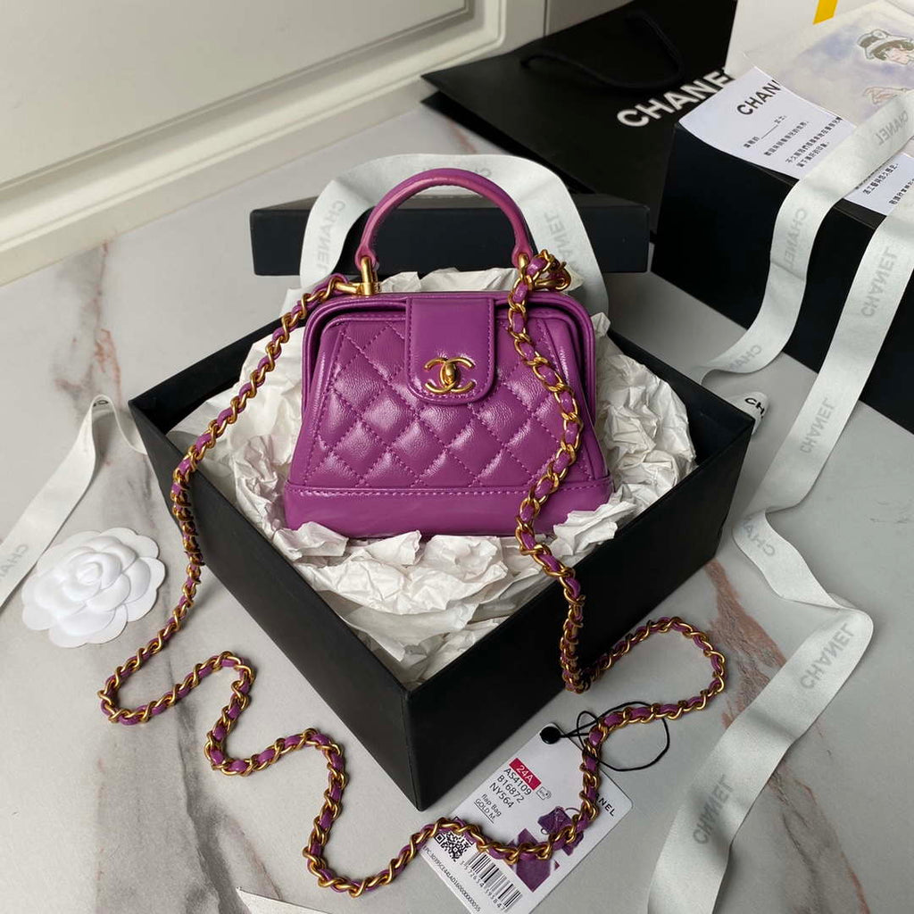 Chanel AS4109 Mini Flap bag With top handle Shiny Lambskin & Gold-Tone Metal Purple