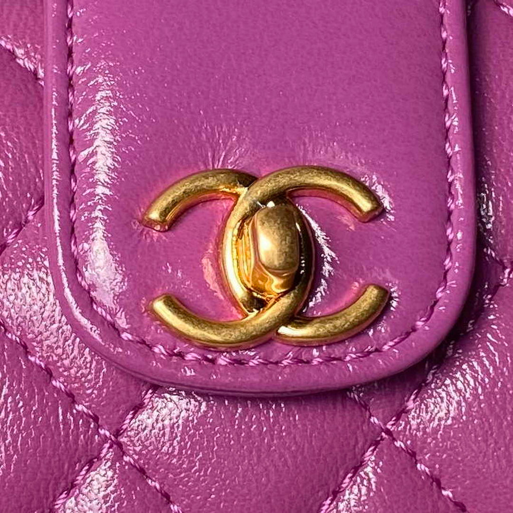 Chanel AS4109 Mini Flap bag With top handle Shiny Lambskin & Gold-Tone Metal Purple