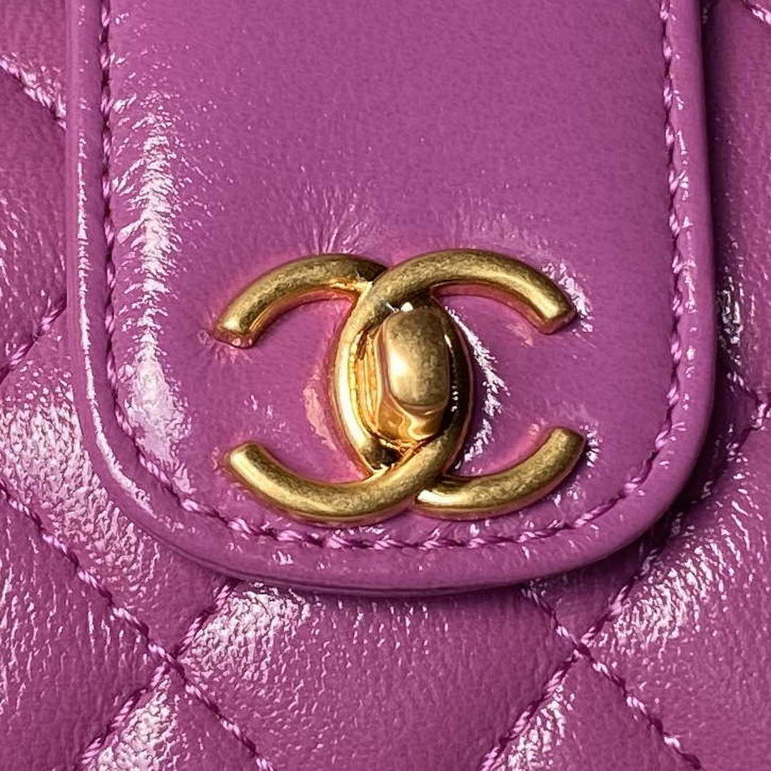 Chanel AS4109 Mini Flap bag With top handle Shiny Lambskin & Gold-Tone Metal Purple - Default Title - View 3